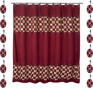 13pc Elegant Rose Bathroom Shower Curtain Set - Shower Curtain & 12 Shower Curtain Rings Burgundy: Jacquard Weave and Production Notes