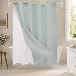 No Hook Shower Curtain Set with Snap-in Detachable Liner, 230 GSM Waffle Weave Fabric, Heavy Duty Water-Repellent (Sage Green, 72