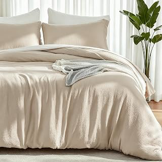 EMME Muslin Cotton Duvet Cover Set Linen Like Beige Queen: Jacquard Weave and Production Notes