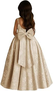 Jacquard Satin Flower Girl Dress Bow Sleeveless Long A-Line Gown: Jacquard Weave and Production Notes