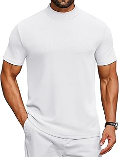 Mens Mock Turtleneck Shirts Short Sleeve Casual Basic T-Shirts Ribbed Solid Pullover Tops: OEM Production and Sizing Notes