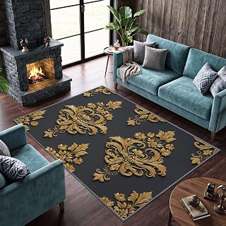 Vintage Pattern Jacquard Gold Stripe Washable Area Rug 4 x 6 ft, Traditional Indoor Low-Pile Lightweight Carpet - Non-Shedding Non-Slip: Jacquard Weave and Production Notes