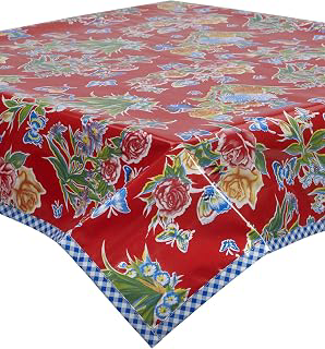 Oilcloth Tablecloth Edgars Butterfly Red with Blue Gingham 48x48: Fabric Sourcing and Quality Notes