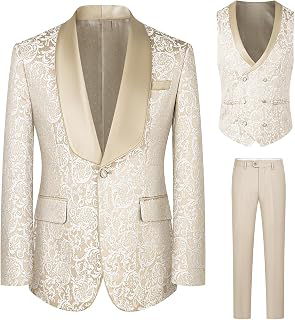Men's Tuxedo Set 3 Piece Slim Fit Paisley Floral Dress Blazer Suit: Jacquard Weave and Production Notes