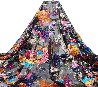 MAYJOYDIY 2 Yards 3D Flower Sequin Tulle Embroidery Wedding Fabric 43.3-55.1inch Wide Floral Mesh Sequin Sheer Fabric by The Yard Polyester Lace: Fabric Sourcing and Quality Notes