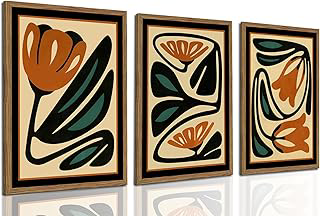 Mid Century Floral Wall Art Set of 3, Modern Abstract Botanical Wall Decor Picture, Vintage Boho Eclectic Plant Canvas Prints Paintings for: Print Design and Production Notes