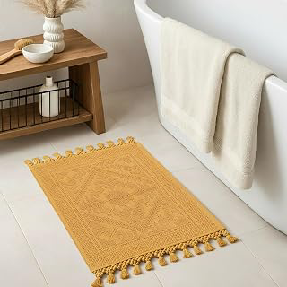Savi Home Cotton Jacquard Bath Mat Set 2 Mustard Non Slip Woven Fringe Rugs: Jacquard Weave and Production Notes