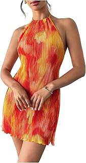 Women's Halter Loose Pleated Backless Summer Beach Sunset Dress: Ombre Dyeing and Production Notes