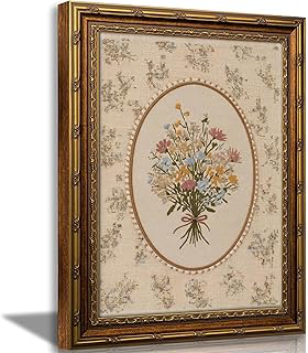 Gold Framed Vintage Wall Art Cottagecore Embroidered Wildflower Bouquet Canvas Print Farmhouse Floral Linen Wall Decor Artwork Poster for: Print Design and Production Notes
