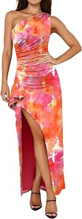 Womens One Shoulder Floral Bodycon Maxi Dress Summer Formal Dress: Ombre Dyeing and Production Notes