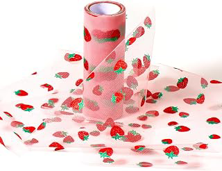 PEUTIER Strawberry Tulle Rolls, 6inx10 Yard (30 Feet), Dark Pink, Strawberry Pattern, Polyester Fabric, Decorative Ribbon for DIY Crafts, Baby: Fabric Sourcing and Quality Notes