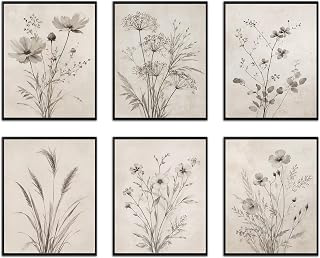 Zhfmoir Vintage Botanical Wall Art Set of 6 Black White Floral Prints 8x10: Print Design and Production Notes