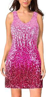 Women's Sequin Dress Sparkly Glitter V-Neck Sleeveless Party Dress Club Cocktail Tank Dress: Ombre Dyeing and Production Notes