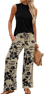 Two Piece Set for Women Summer Spring Outfits Cruise Travel Airport Beach Vacation Mock Neck Wide Leg Pants Set: OEM Production and Sizing Notes