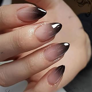 KQueenest Ombre Black Press on Nails Short Almond - 30 Pcs French Fake Nails Press on, Gradient Black Acrylic Nails Glue on, Reusable Salon: Ombre Dyeing and Production Notes