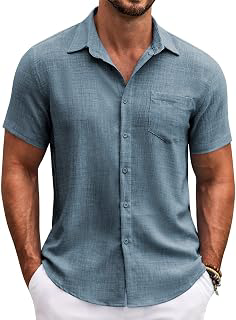 Mens Beach Button Up Shirt Fashion Casual Linen Resort Wear Shirts for Men Dark Blue: OEM Production and Sizing Notes