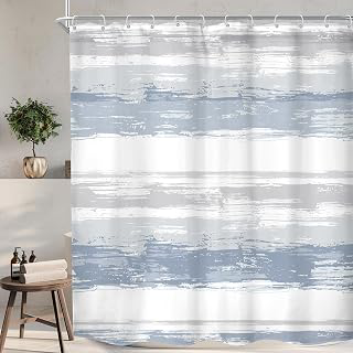 Abstract Blue Shower Curtain Modern White Grey Striped Bathroom Curtain Set: Ombre Dyeing and Production Notes