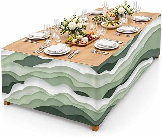 9Ft Table Skirt, Sage Green Ombre Table Skirt for Rectangle Tables & Round Tables, Decorative Desk Skirts, Modern Moire Geometric Abstract Party: Ombre Dyeing and Production Notes