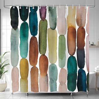Colorful Mid Century Modern Shower Curtain, Boho Abstract Geometric Retro Art Shower Curtains for Bathroom, Rainbow Unique Cute Pattern: Jacquard Weave and Production Notes