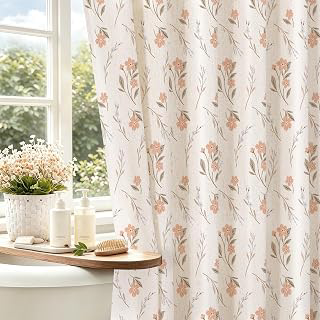 Coral Linen Farmhouse Shower Curtain, Vintage Boho Floral 72x72: Jacquard Weave and Production Notes