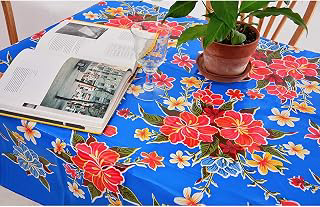Alux Hibiscus Flowers Oilcloth Tablecloth for Patios, Picnic and Kitchen Tables - Blue and Red - Plastic Vinyl - Mantel de Plastico: Fabric Sourcing and Quality Notes