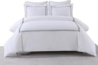 Royal Hotel Bedding Embroidered Adeline 3 Piece Comforter Cover with Pillow Shams, Duvet Cover Set, 100% Cotton Percale, Full/Queen, White and: Jacquard Weave and Production Notes