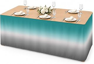 Desk Skirt, Teal Grey Ombre Table Skirts for Rectangle Tables 9Ft, Decorative Table Skirt for Classroom, Office, Turquoise Gradient Modern: Ombre Dyeing and Production Notes