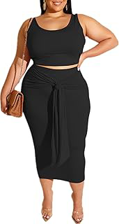 Plus Size Women 2 Piece Outfits Sets Sexy Tracksuit Midi Dress,Sleeveless Tank Top Bodycon Skirts Set Casual Summer: OEM Production and Sizing Notes