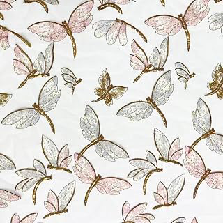1Y New Apricot Mesh Dragonfly Pattern Embroidered Sequin Lace Fabric, Fashion Exquisite Embroidery and Beadwork Fabric for DIY Handmade Clothing: Fabric Sourcing and Quality Notes