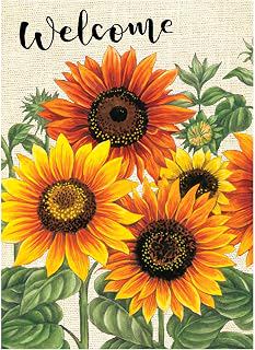 Wamika Welcome Sunflower Fall Autumn Maple Leaves Double Sided Burlap Garden Yard Flag 12