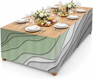 9Ft Table Skirt, Sage Green Grey Ombre Table Skirt for Rectangle Tables & Round Tables, Decorative Desk Skirts, Modern Abstract Art Aesthetics: Ombre Dyeing and Production Notes