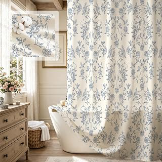 MitoVilla Vintage Farmhouse Blue Floral Poly-Cotton Shower Curtain, 72x72: Print Design and Production Notes