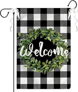 Welcome Leaves Wreath Garden Flags 12x18 Double Sided Summer Black White Buffalo Plaid Rustic Yard Flags Spring Seasonal Garden Flag Burlap: Fabric Sourcing and Quality Notes