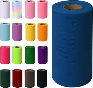 Blue Tulle Fabric Rolls, 6 Inch x 50 Yards Sheer Tulle Ribbon Spool for DIY Tutu Skirt, Bows, Baby Shower, Birthday, Wedding, Christmas Party: Ombre Dyeing and Production Notes