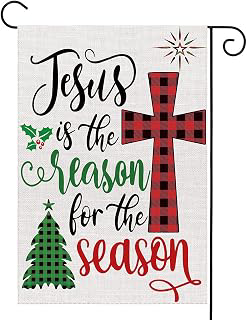 Christmas Garden Flag Vertical Double Sided Jesus is The Reason for The Season Burlap Winter Xmas Tree Cross Farmhouse Yard Flag Outdoor Decor: Fabric Sourcing and Quality Notes