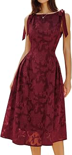 Women Bow Tie Midi Dress Boat Neck Sleeveless Summer Dress 2026 Red: Jacquard Weave and Production Notes
