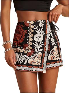 Women's Boho Mini Skirts Floral Shorts Tie Side Wrap Skorts: Jacquard Weave and Production Notes