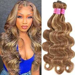 Honey Blonde Highlight Human Hair Bundles 100% Unprocessed Brazilian Virgin Hair Ombre Highlight Body Wave 3 Bundles Human Hair Weft Extensions: Ombre Dyeing and Production Notes