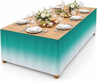 9Ft Table Skirt, Teal Ombre Table Skirt for Rectangle Tables & Round Tables, Decorative Desk Skirts, Turquoise White Gradient Modern Abstract: Ombre Dyeing and Production Notes