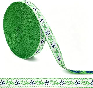 Whaline Floral Vine Jacquard Embroidered Ribbon Trim 20 Yard Blue-Green Flower Leaves Embroidery Lace Ribbon for Wedding Birthday Decor Wreath: Jacquard Weave and Production Notes