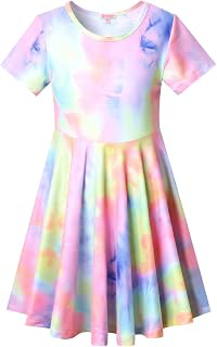 Girls Unicorn Dresses Summer Swing Short Sleeve Casual Clothes for Little Kids: Ombre Dyeing and Production Notes