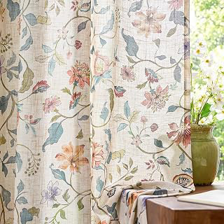 jinchan Beige Floral Linen Curtains 84 Inch Farmhouse Back Tab 2 Panels: Print Design and Production Notes