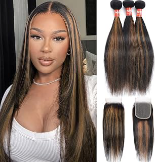 Haha Brown Highlight Bundles with 4x4 Closure Brazilian Human Hair Ombre Bundles with Closure Straight 10A Remy Virgin Hair Weave Colored Fb30: Ombre Dyeing and Production Notes