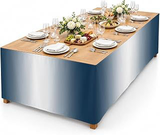 9Ft Table Skirt, Ombre Dark Blue Table Skirt for Rectangle Tables & Round Tables, Decorative Desk Skirts, Gradient White Abstract Minimalist: Ombre Dyeing and Production Notes