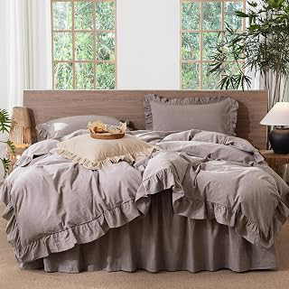 MooMee Ruffle Duvet Cover Set 100% Washed Cotton Queen: Jacquard Weave and Production Notes