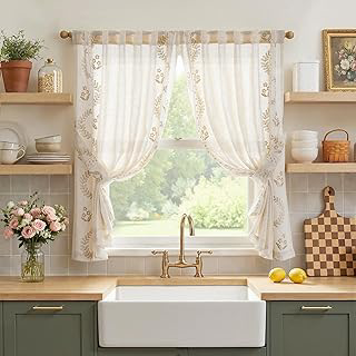 jinchan Beige Floral Linen Kitchen Tier Curtains 50x45 Inch 2 Panels: Print Design and Production Notes
