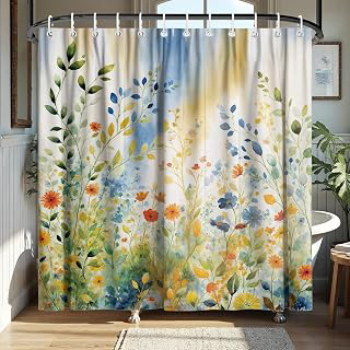 Floral Watercolor Shower Curtain 72x72 Inch, Elegant Flower Bathroom Decor: Jacquard Weave and Production Notes