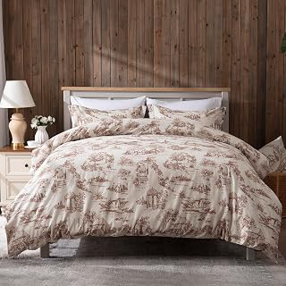 BISELINA Vintage Linen Duvet Cover Set Landscape Printed Pattern 3pcs (1 Comforter Cover, 2 Pillow Shams)- Natural Flax Cotton Blend Reversible: Jacquard Weave and Production Notes