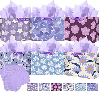 qiqee Medium Purple Ditsy Floral Gift Bags with Tissue Paper: Print Design and Production Notes