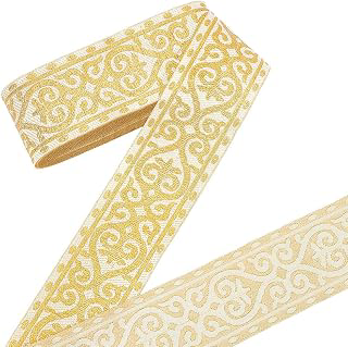 7.66 Yards Jacquard Trim 2 Inch Wide Gold Ethnic Boho Ribbon Embroidery Woven Flower for Sewing Curtain Holdbacks, Christmas Wreath, Gift: Jacquard Weave and Production Notes
